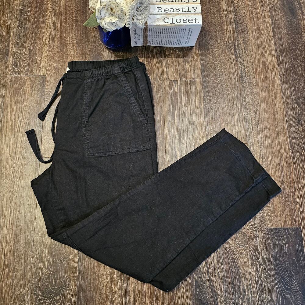 Eileen Fisher Pants Black Lantern Tapered Ankle Organic Cotton Trouser MP